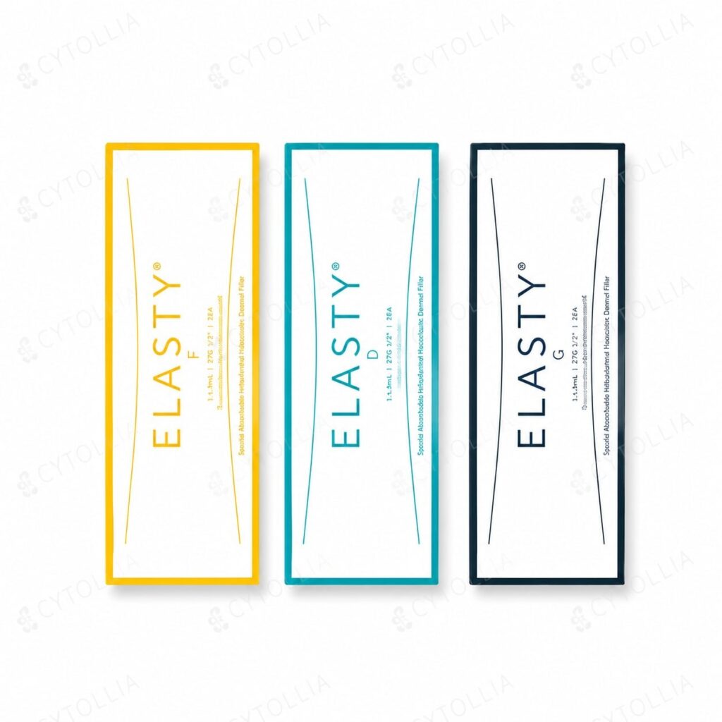 ELASTY dermal filler boxes in F Plus D Plus and G Plus variants