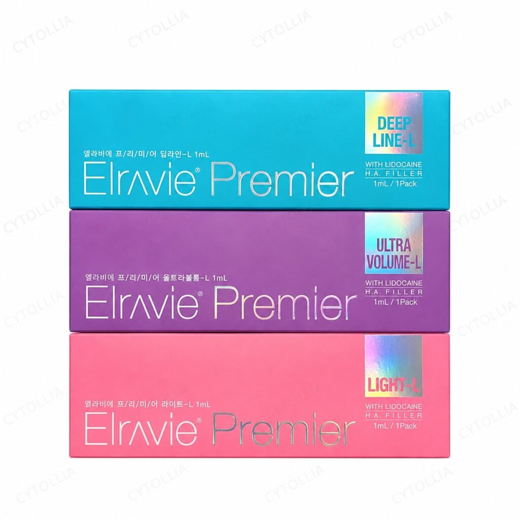 ELRAVIE Premier filler boxes in Light-L Deep Line-L and Ultra Volume-L variants
