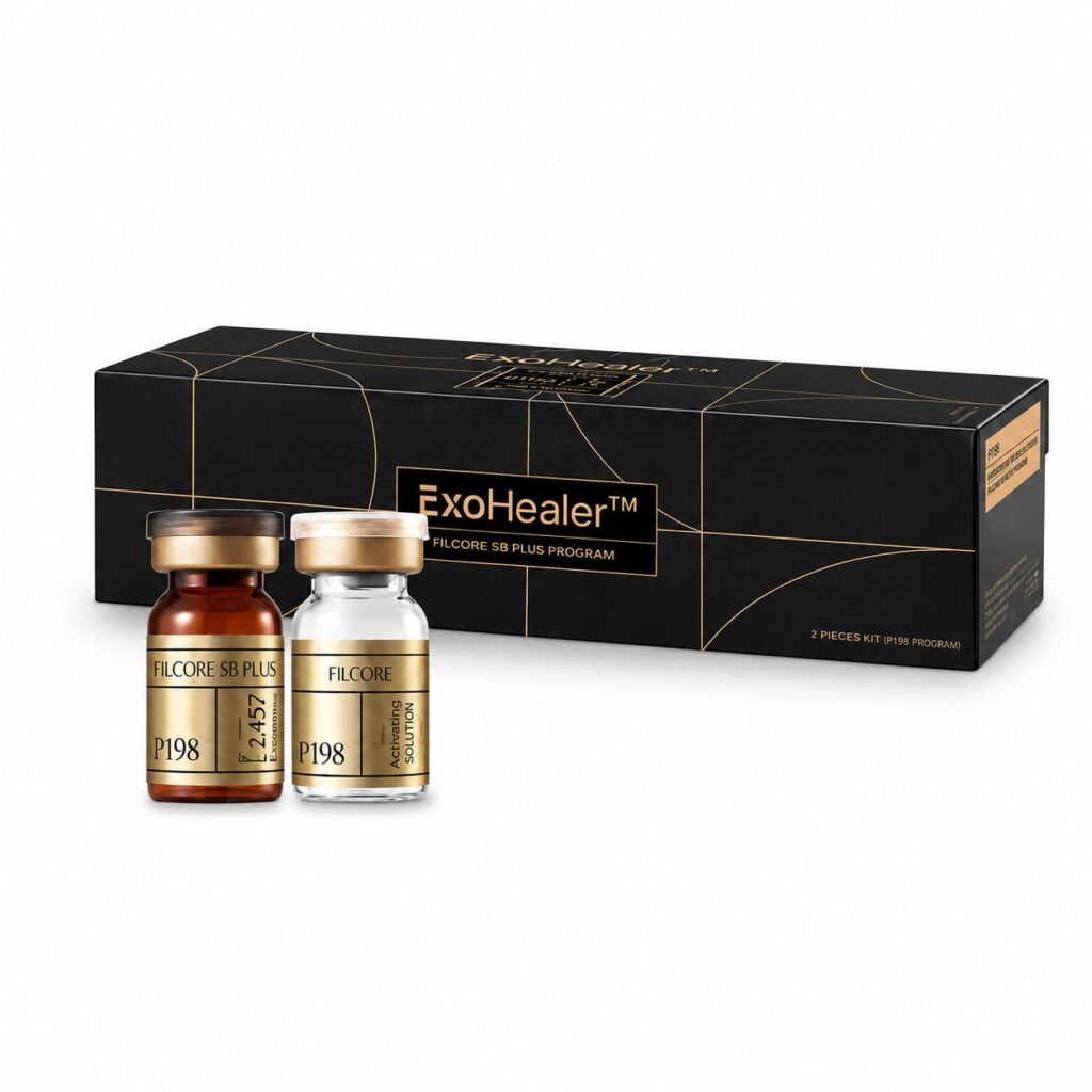 P198 ExoHealer Filcore SB Plus Program box with amber exosome and solvent vials for facial skin