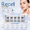Recell PDRN Skin Booster — application areas chart showing skin rejuvenation, wrinkles and fine lines, enlarged pores, acne scars, post-procedure recovery and pigmentation treatment zones