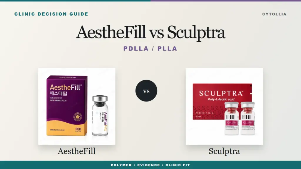 Complete AestheFill PDLLA and Sculptra PLLA product packs compared for clinic selection