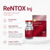 ReNTOX 100U box side specification panel — glabellar lines indication, 100 units, storage 2–8°C