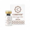 Coretox 100U box front packaging — botulinum toxin type A 150 kDa, 100 units per vial