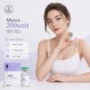 Metox 200 Units box panel with top indications for glabellar forehead and crow feet treatment