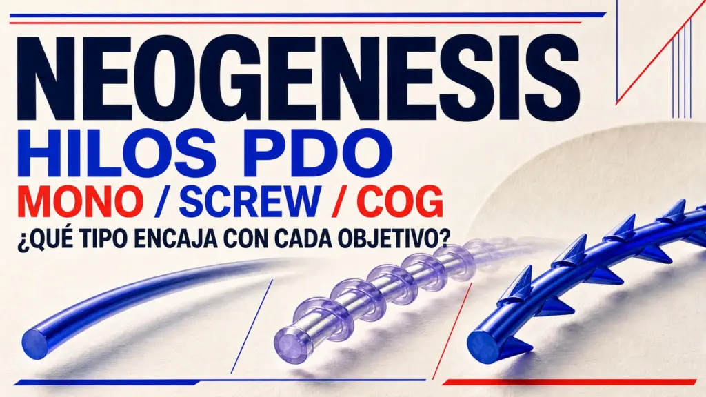Estructuras de hilos PDO Neogenesis Mono, Screw y Cog comparadas en una guía visual de selección