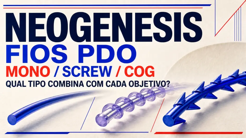 Estruturas dos fios PDO Neogenesis Mono, Screw e Cog comparadas em um guia visual de seleção