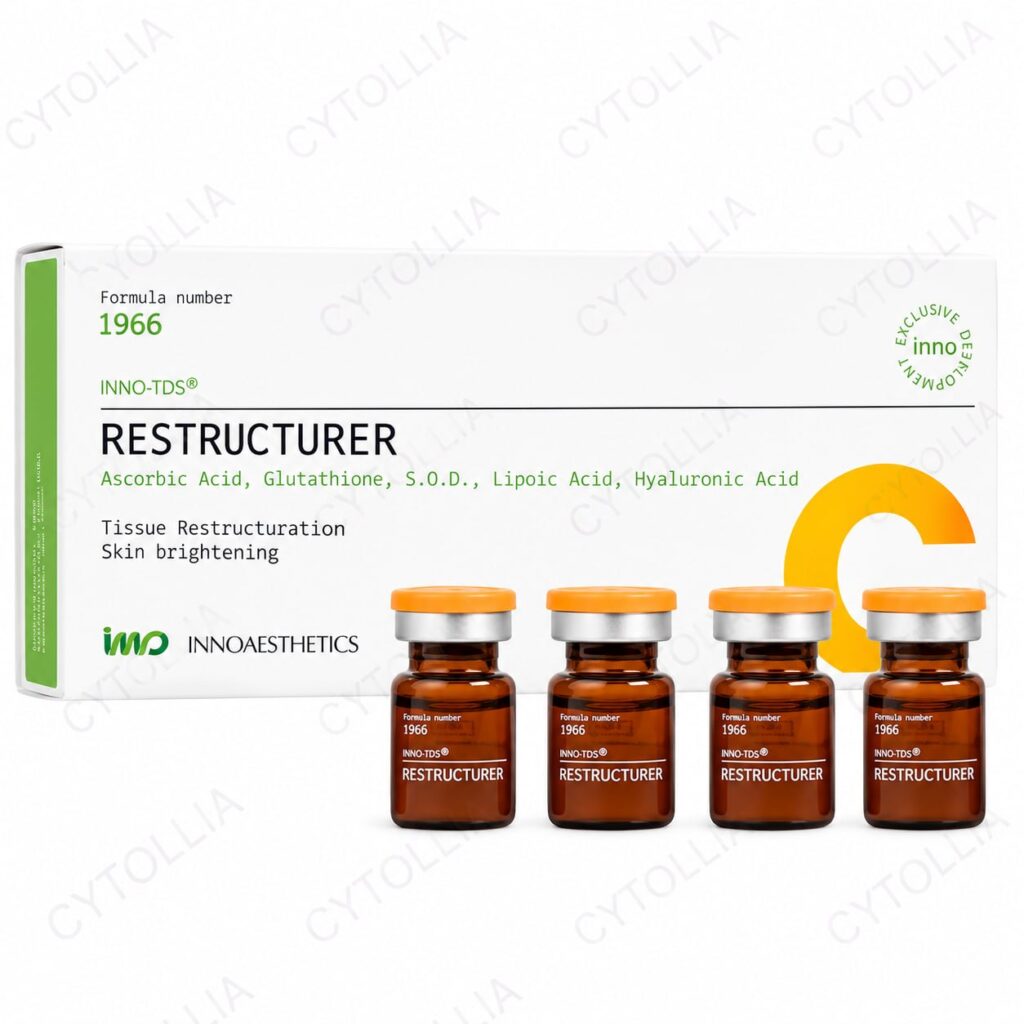 INNO-TDS Restructurer Formula 1966 skin boosters — product packaging: box front with formula number 1966 and five active ingredients