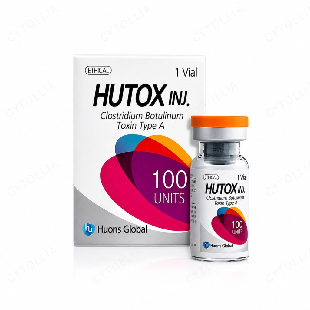 Hutox 100U botulinum toxin type A — product packaging, 100 units vial box