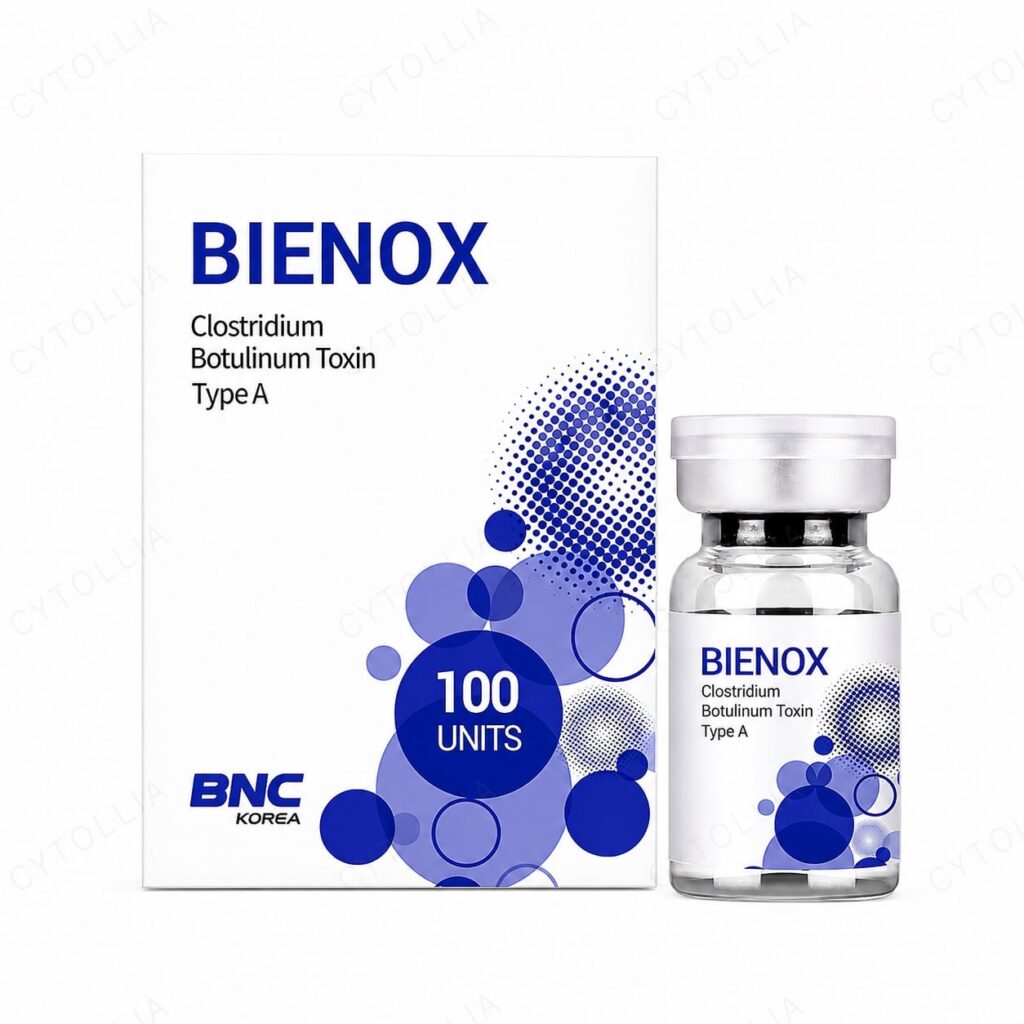 BIENOX 100U botulinum toxin type A — product packaging, 100 units vial box