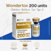 WonderTox 200 Units box panel with top indications for multi-area and multi-patient use