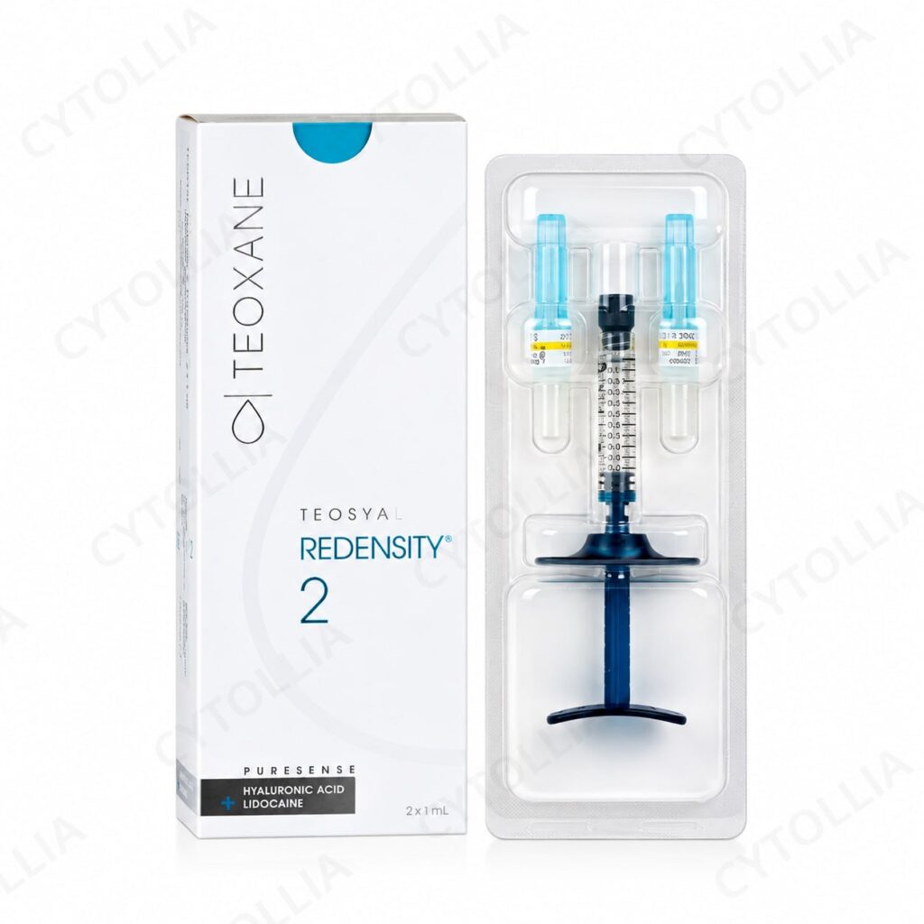 Teosyal PureSense Redensity 2 with lidocaine box and two 1 mL pre-filled syringes in sterile blister pack