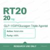 Retatrutide 20 mg research vials — RT20 20 mg per vial, GLP-1/GIP/glucagon triple agonist, purity ≥99%, research use only