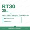 Retatrutide 30 mg research vials — RT30 30 mg per vial, GLP-1/GIP/glucagon triple agonist, purity ≥99%, research use only