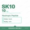 Selank 10 mg research vials — SK10 10 mg per vial, synthetic heptapeptide, nootropic peptide, 10 vial pack