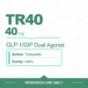 Tirzepatide 40 mg research vials — TR40 40 mg per vial, 10 vial pack, purity ≥99%, research use only
