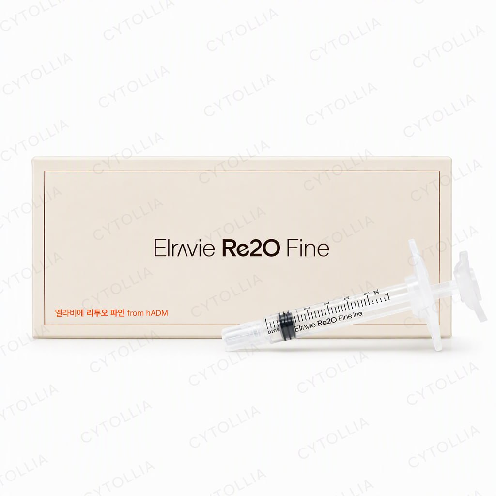 Elravie Re2O Fine packaging — coral box and pre-filled 3 mL syringe on white background