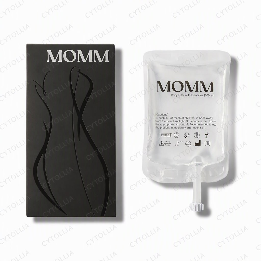 MOMM Body Filler with Lidocaine 100 mL — black box and sealed 100 mL bag with luer-lock connector