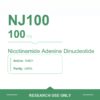 NAD+ 100 mg vial label design — Nicotinamide Adenine Dinucleotide, stated purity ≥99%, research use only