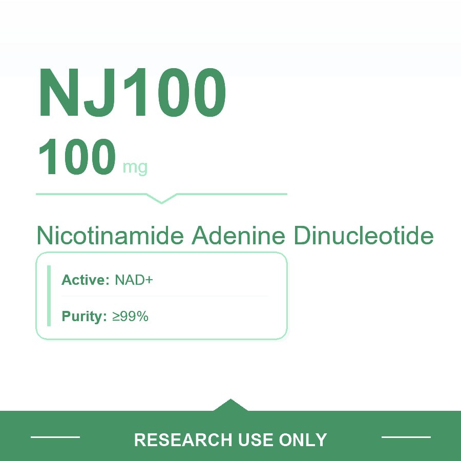 NAD+ 100 mg vial label design — Nicotinamide Adenine Dinucleotide, stated purity ≥99%, research use only