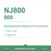 NAD+ 800 mg vial label design — Nicotinamide Adenine Dinucleotide, stated purity ≥99%, research use only
